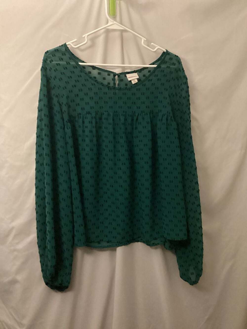 Merona Women's Green Textured Clip Dot Sheer Long Sleeve Babydoll Blouse